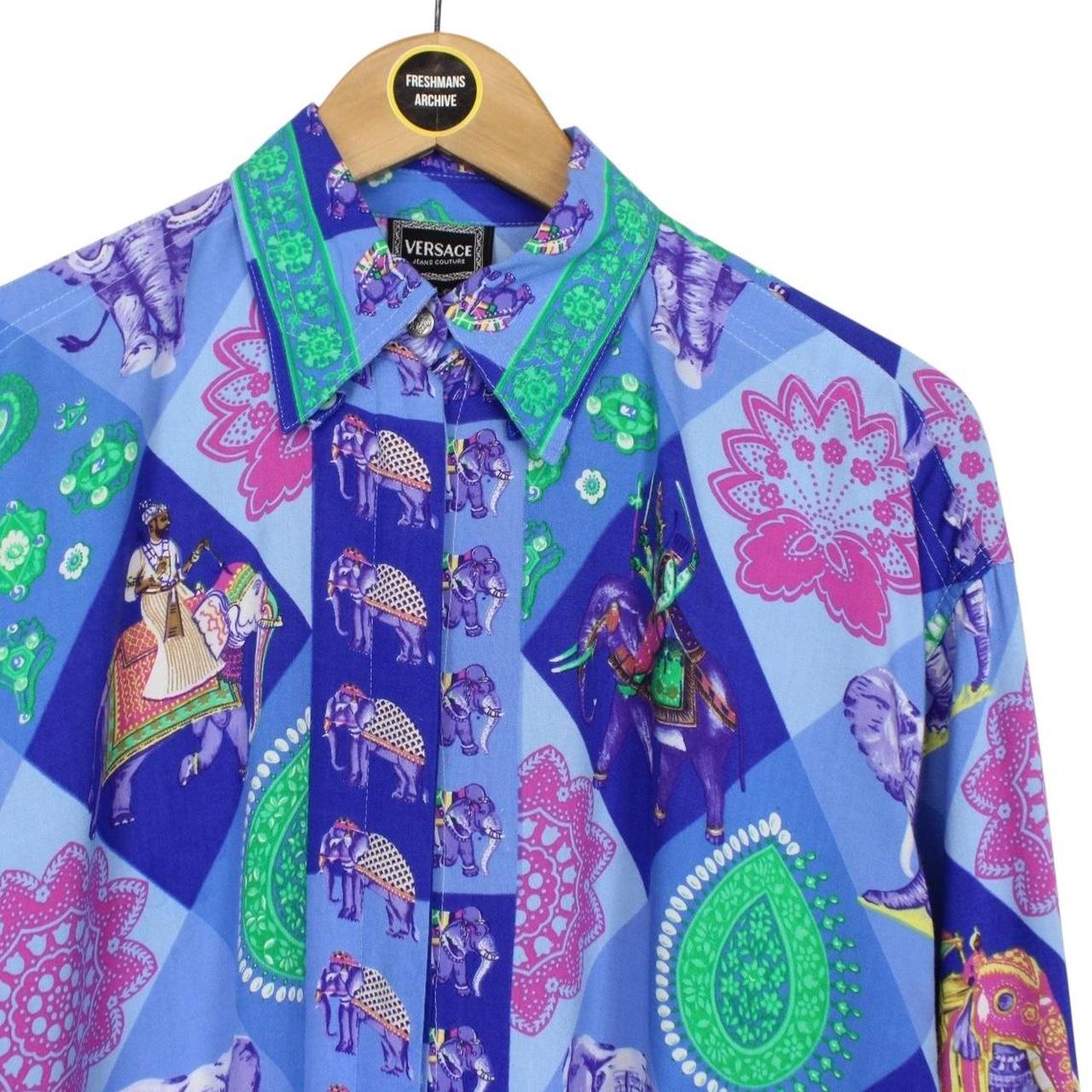 Vintage Versace Jeans Couture Multicoloured Long Sleeve Elephant Viscose Shirt