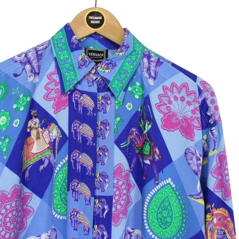 Vintage Versace Jeans Couture Multicoloured Long Sleeve Elephant Viscose Shirt