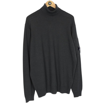 CP Company Dark Grey Virgin Wool Blend Knit Lens Turtle Neck Jumper