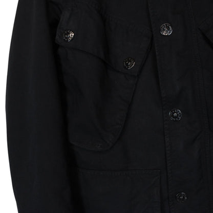Stone Island black full zip jacket with multi pockets and compass logo detail.