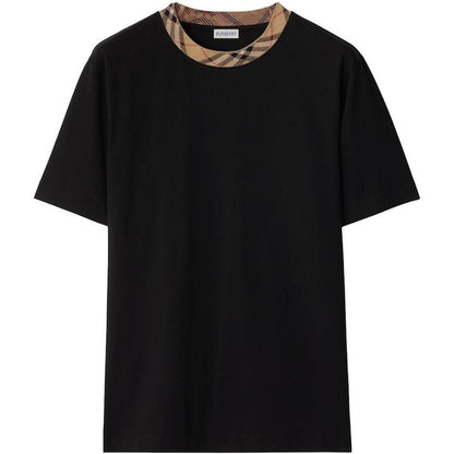 Burberry black pocket t-shirt with Nova Check collar and logo detail.