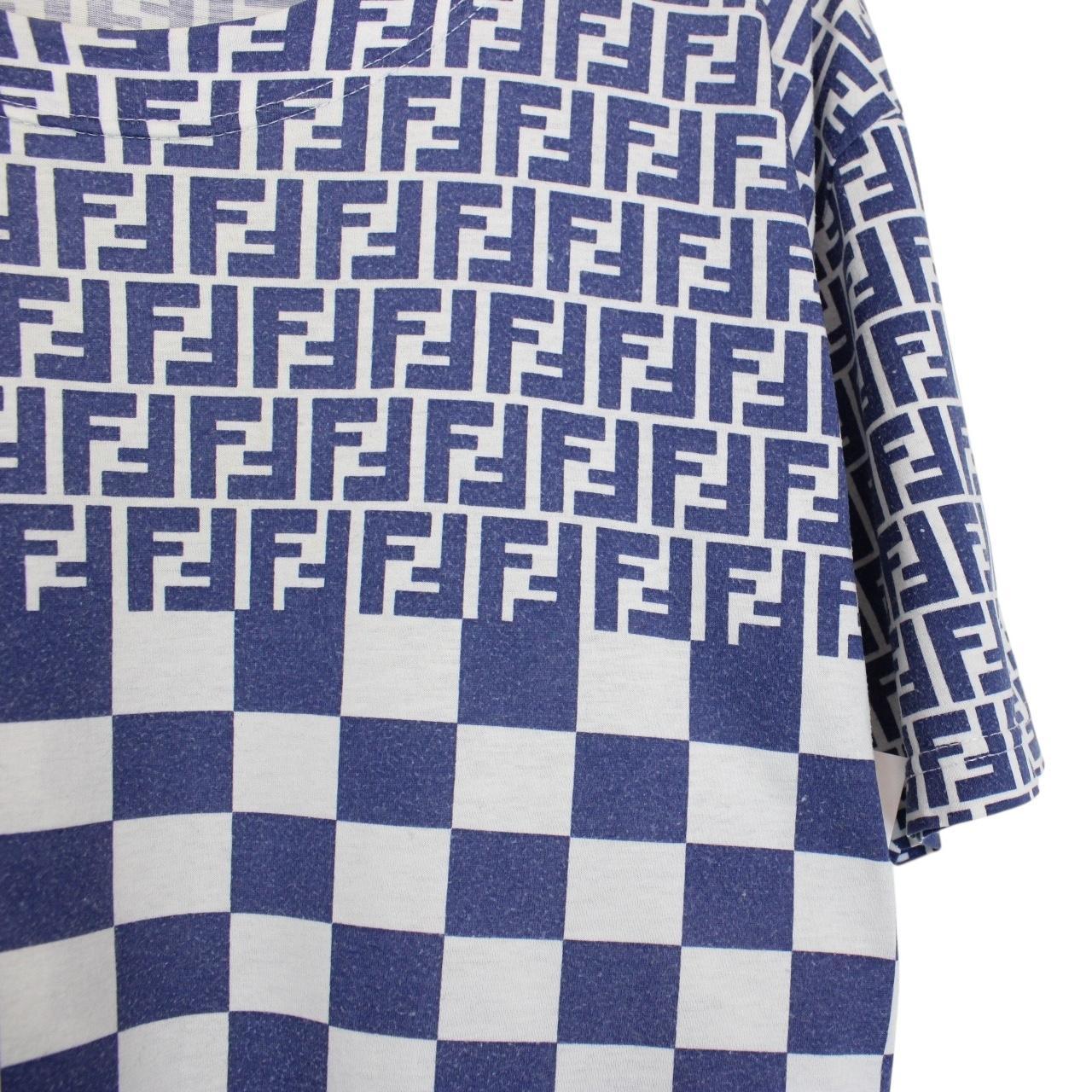 Vintage 90s Fendi Blue and White Zucca Monogram Cotton Short Sleeve T-Shirt