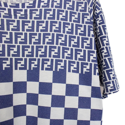 Vintage 90s Fendi Blue and White Zucca Monogram Cotton Short Sleeve T-Shirt