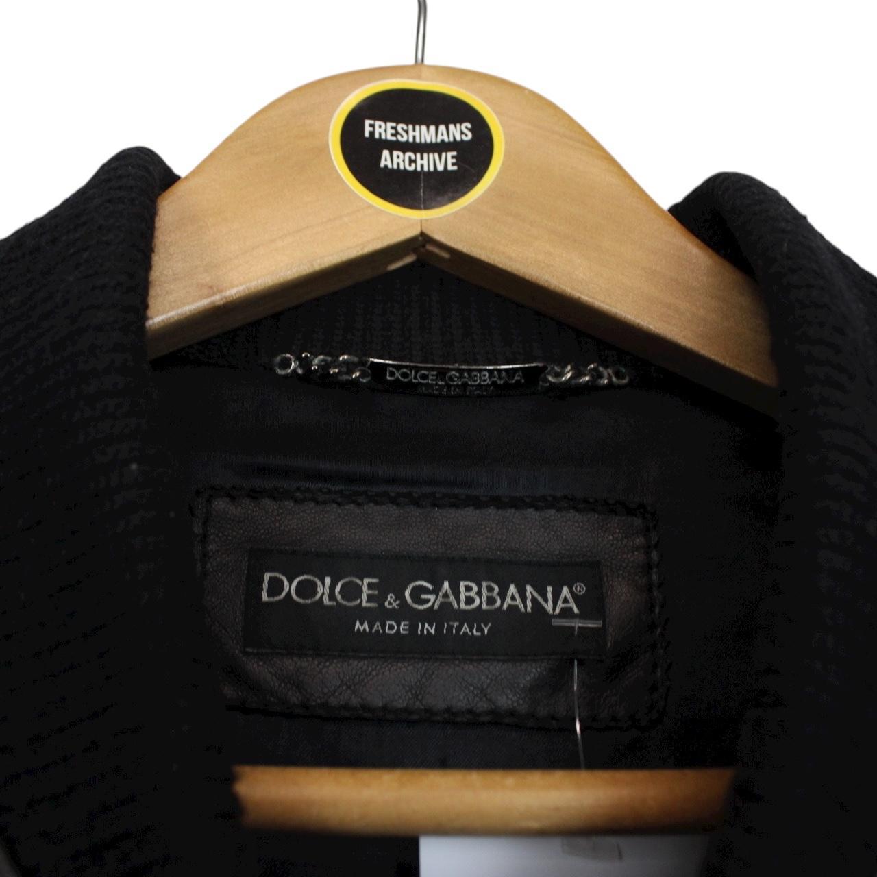 Dolce &amp; Gabbana Black Full Zip Logo Plaque Leather Jacket