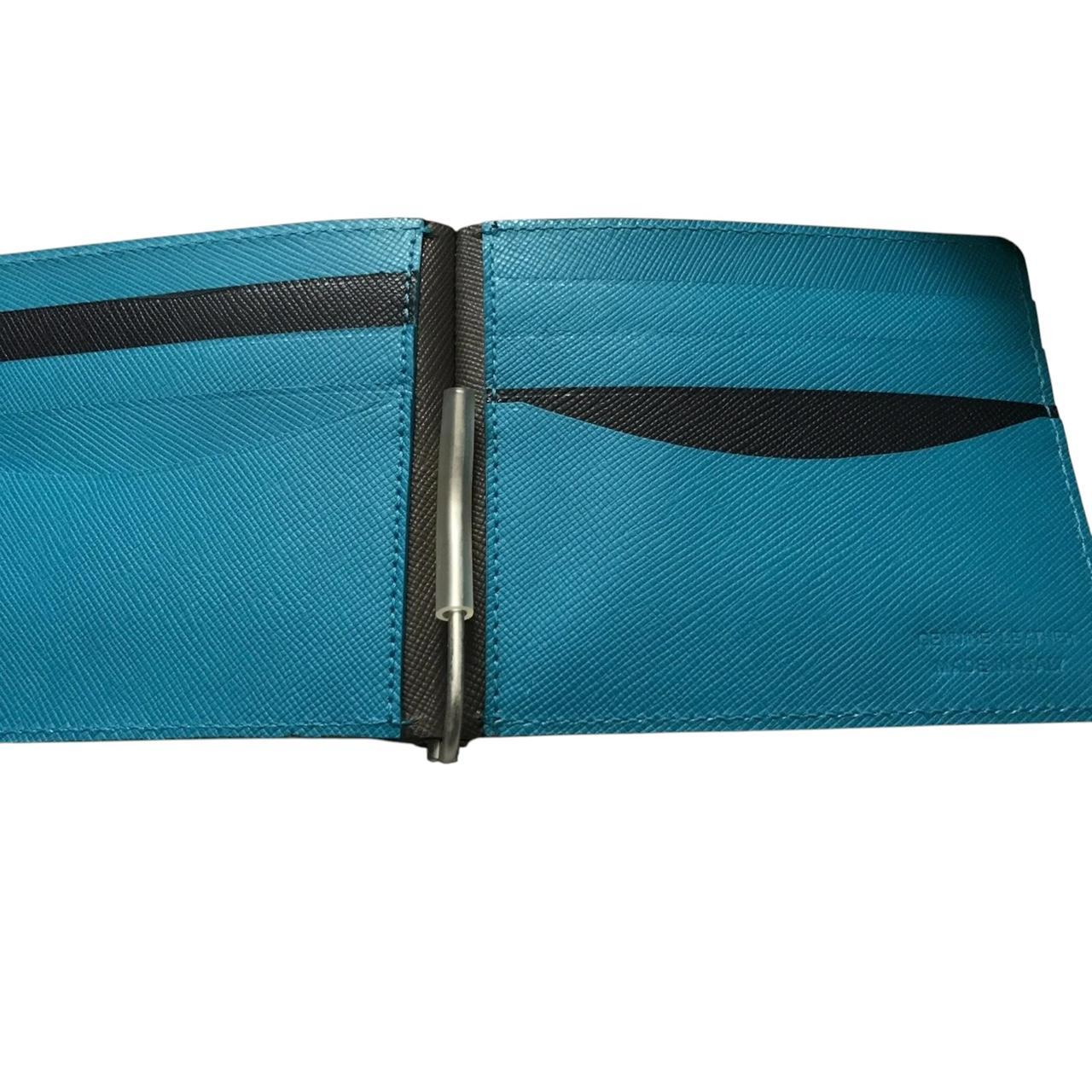 Paul Smith black and blue bifold wallet Saffiano leather with logo detail.