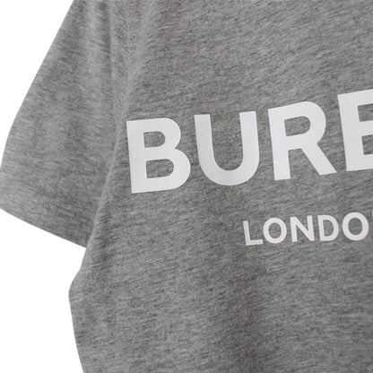 Burberry grey cotton pocket t-shirt with white logo print and short sleeves.