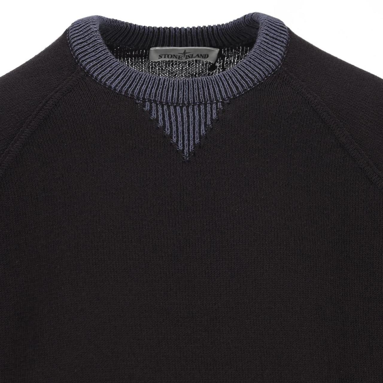 Stone Island SS26 Navy Blue Raw Hand Organic Cotton Knit Sweatshirt Jumper
