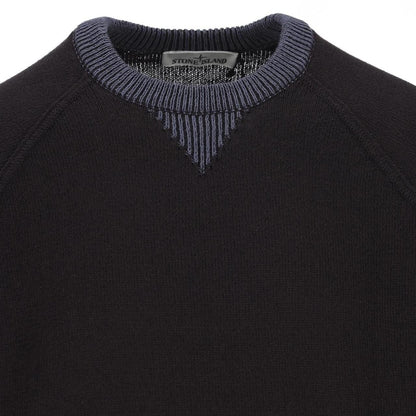 Stone Island SS26 Navy Blue Raw Hand Organic Cotton Knit Sweatshirt Jumper