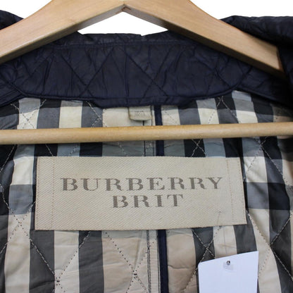 Burberry Brit Navy Blue Nova Check Lined Diamond Quilted Coat
