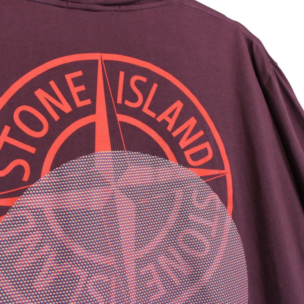 Stone Island SS 2022 Burgundy Short Sleeve Cotton Split Logo T-Shirt
