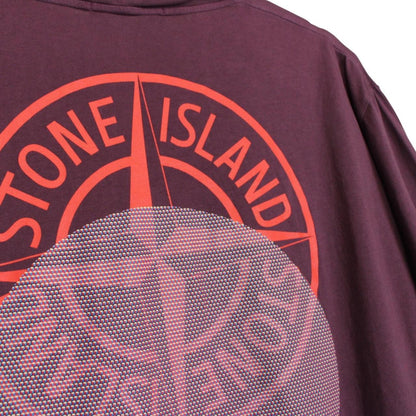 Stone Island SS 2022 Burgundy Short Sleeve Cotton Split Logo T-Shirt