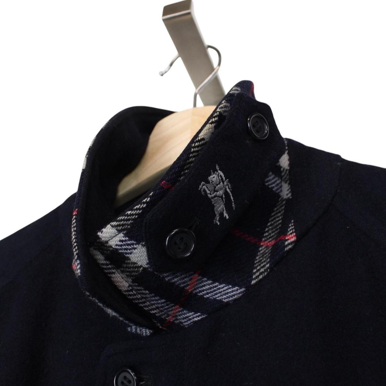 Vintage 90s Burberry Navy Blue Nova Check Alpaca Wool Harrington Jacket