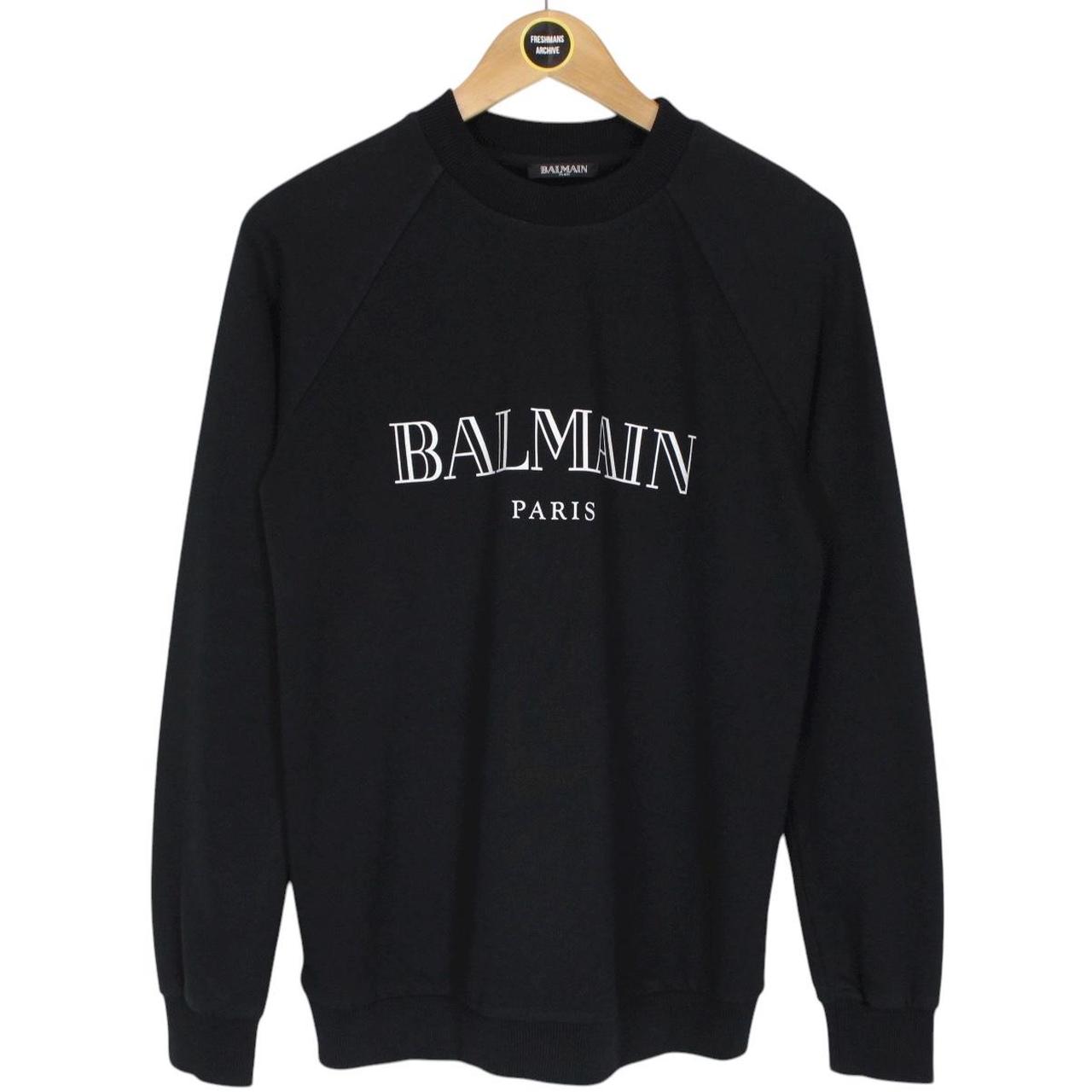 Balmain Paris Black Crew Neck Logo Print Sweatshirt Jumper
