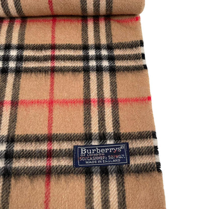 Vintage 90s Burberry Tan Brown Nova Check Cashmere/Wool Scarf