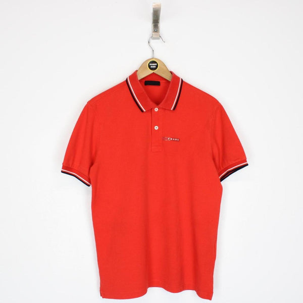 Prada Red Short Sleeve Cotton Pique Polo Shirt