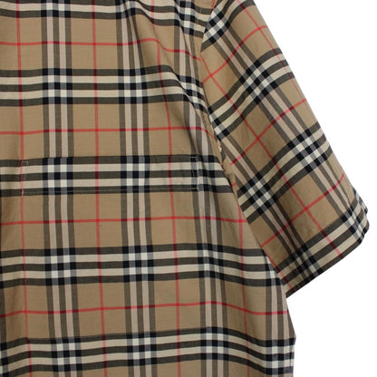 Burberry Tan Brown Nova Check Short Sleeve Poplin Cotton Shirt