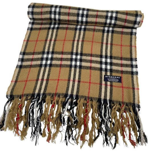 Vintage 90s Burberry Tan Brown Nova Check Lambswool Scarf