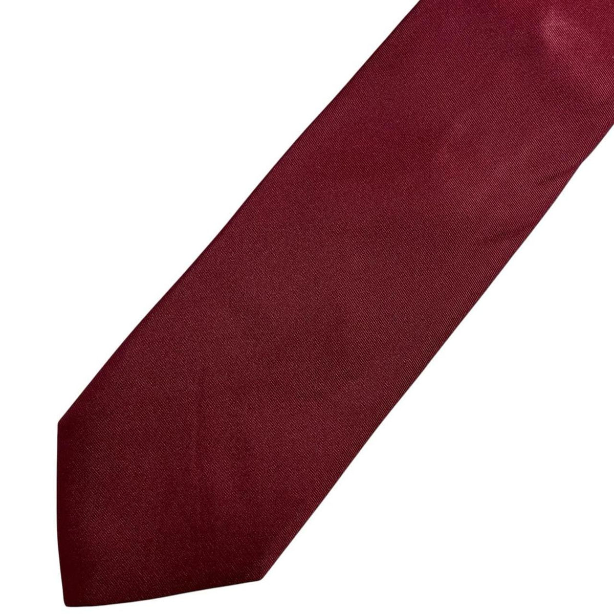 Hugo Boss burgundy silk tie with smooth texture and subtle sheen.
