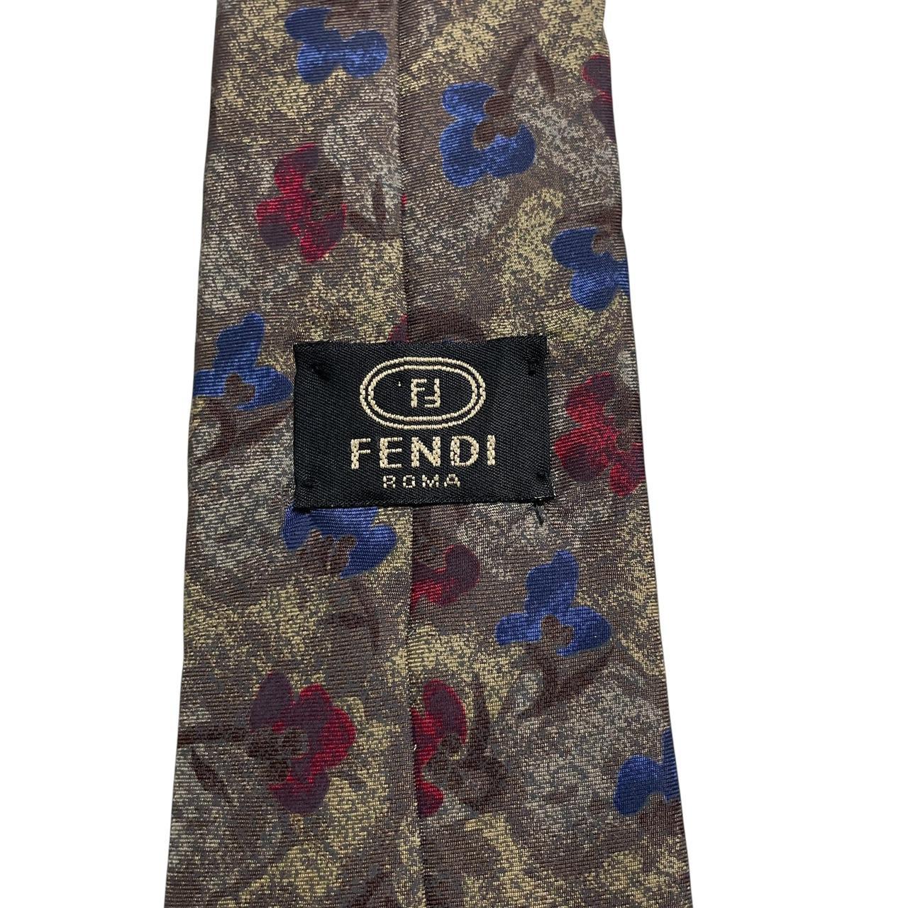 Fendi multicoloured silk tie with abstract print and logo detail.