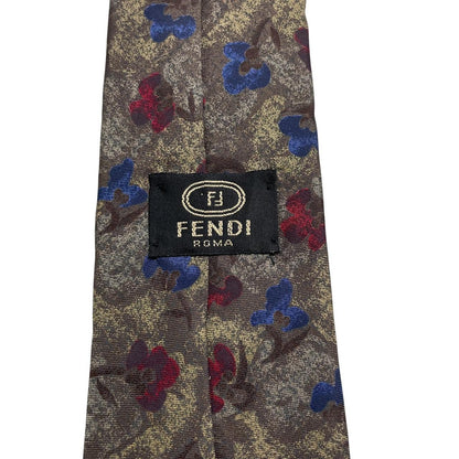 Fendi multicoloured silk tie with abstract print and logo detail.
