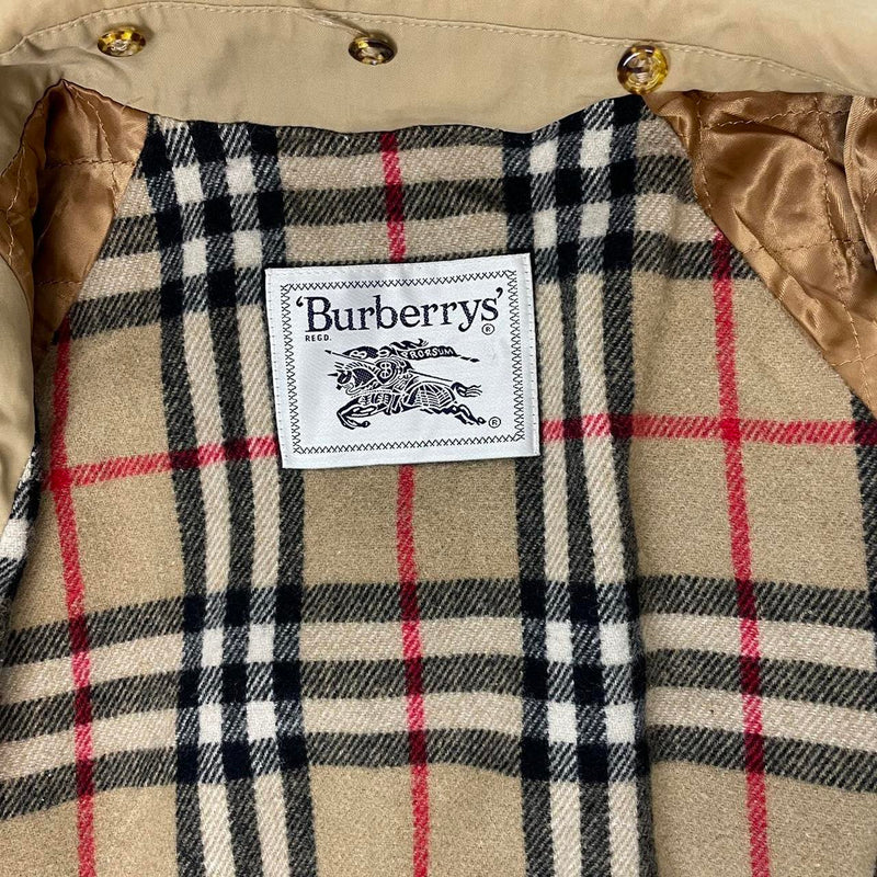 Vintage 80s Burberry Tan Brown Nova Check Single Breasted Belted Trench Coat