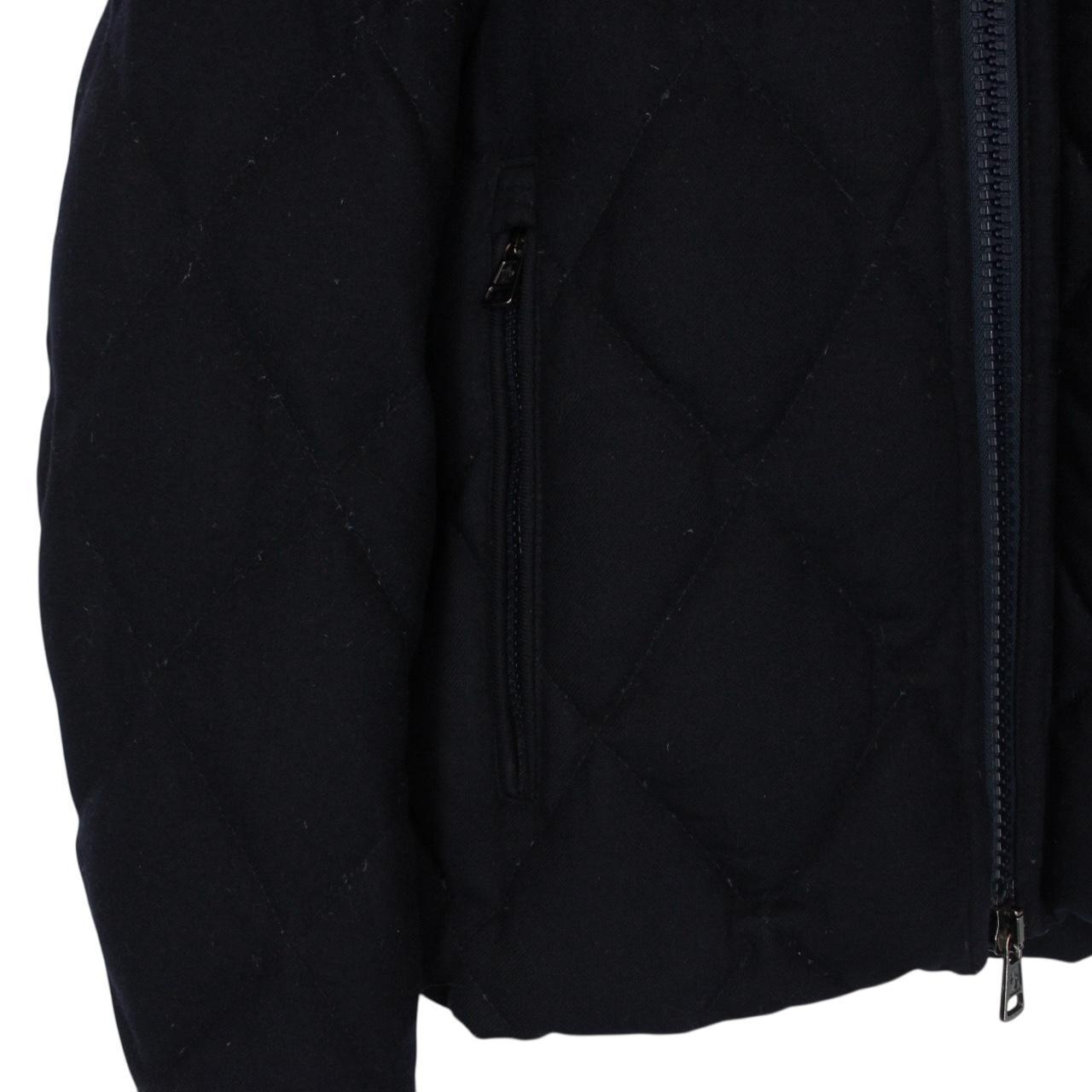 Moncler Labastide Navy Blue and Grey Wool Hooded Down Jacket