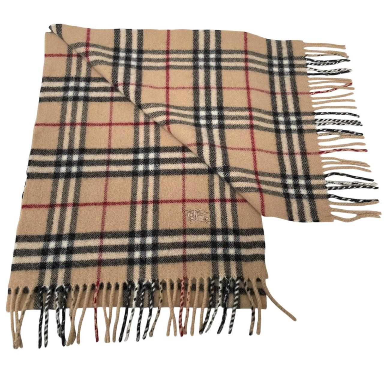 Vintage 90s Burberry Beige Nova Check Lambswool Scarf