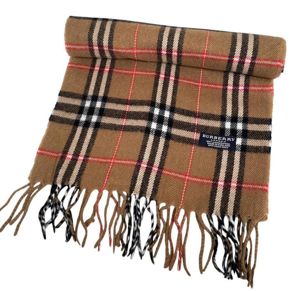 Vintage 90s Burberry Tan Brown Nova Check Lambswool Scarf