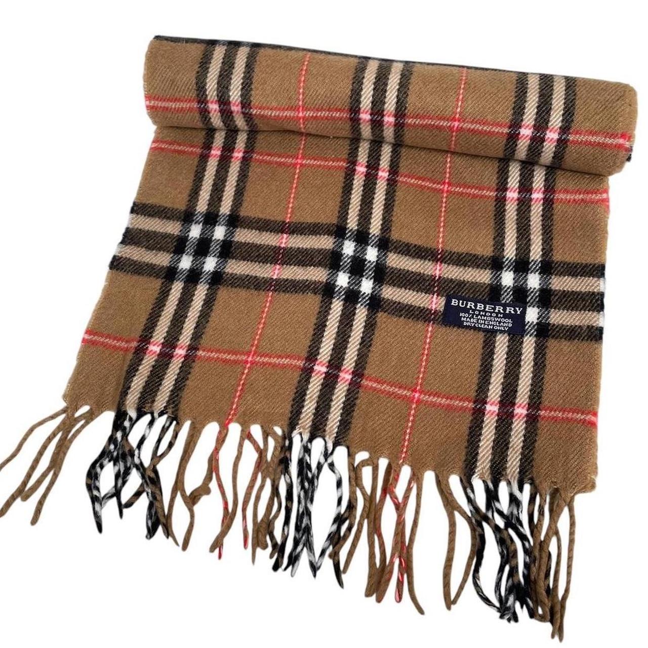 Vintage 90s Burberry Tan Brown Nova Check Lambswool Scarf