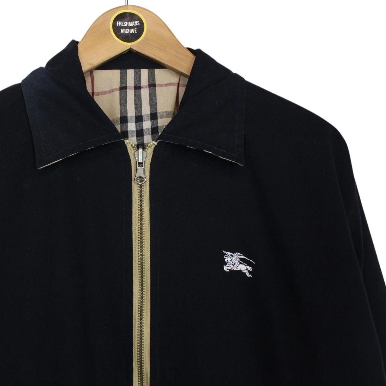 Vintage Burberry London Navy Blue and Tan Brown Nova Check Reversible Harrington