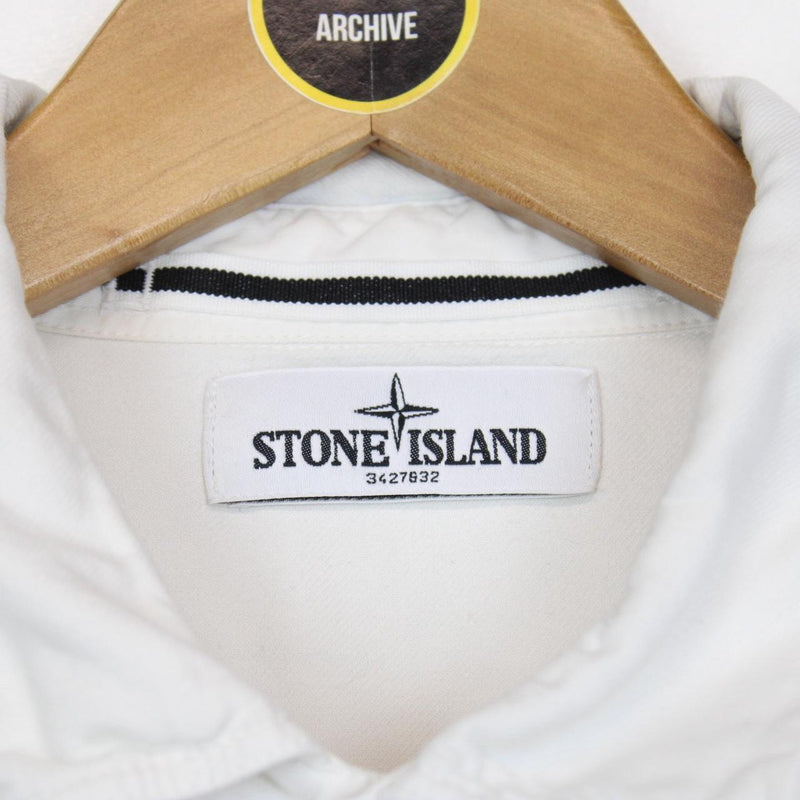 Stone Island White Button Up Cotton Overshirt Jacket