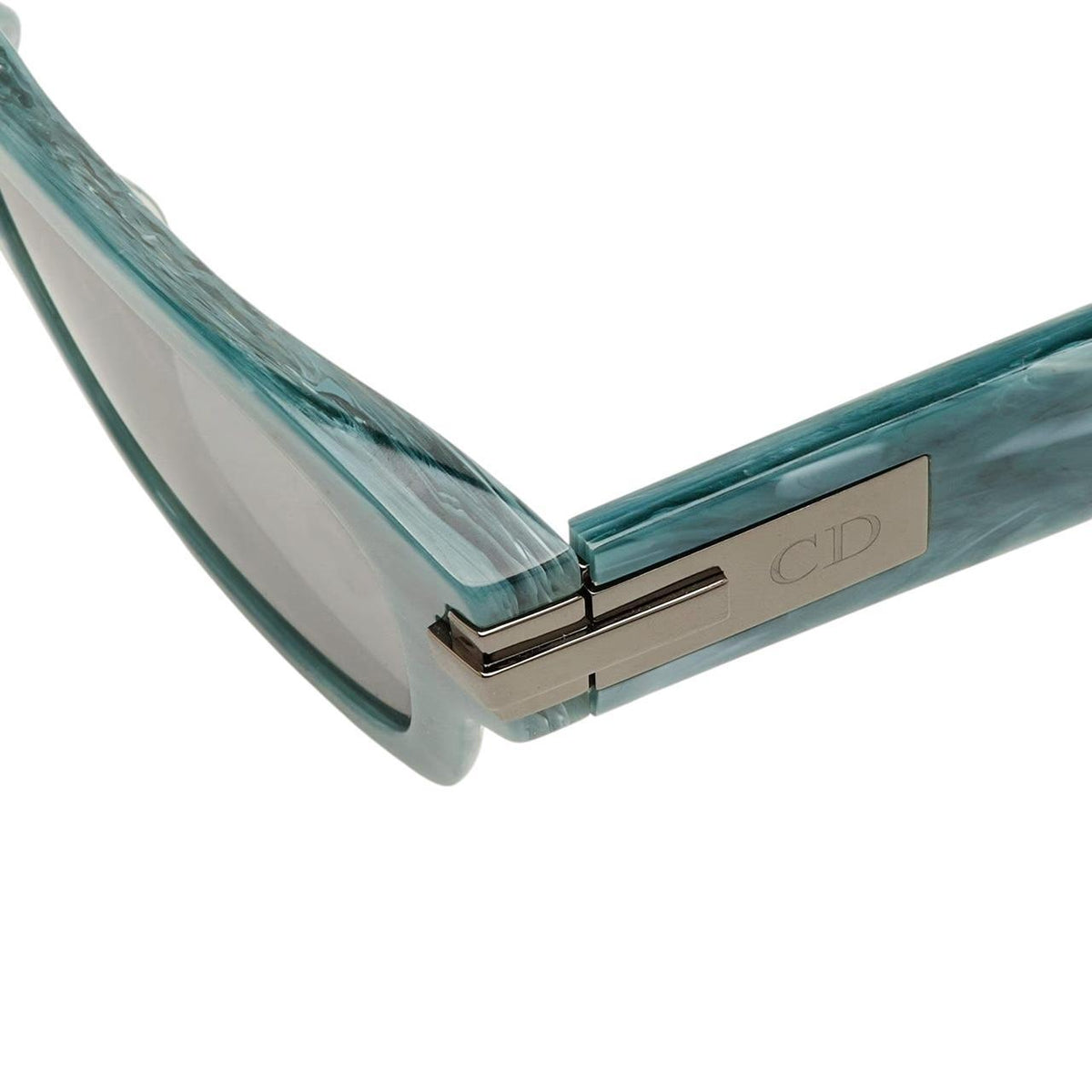 Dior sunglasses black and turquoise marble design with Wayfarer shape and logo.