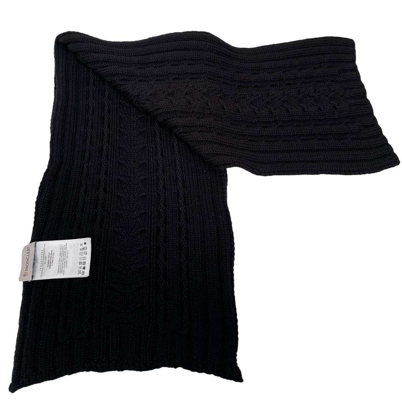 Moncler Black Virgin Wool Cable Knit Logo Scarf