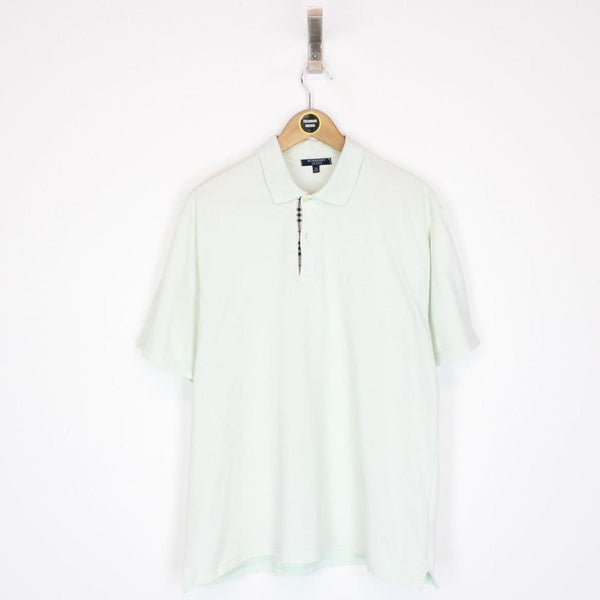 Vintage Burberry London Pale Green Nova Check Detail Short Sleeve Cotton Polo