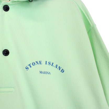 Stone Island Marina SS 2023 Light Green Plated Dyed Cotton Nylon Hoodie Jumper