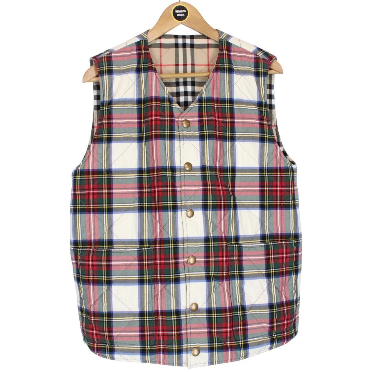 Burberry Tan Brown and Multicoloured Nova Check Reversible Quilted Vest Jacket