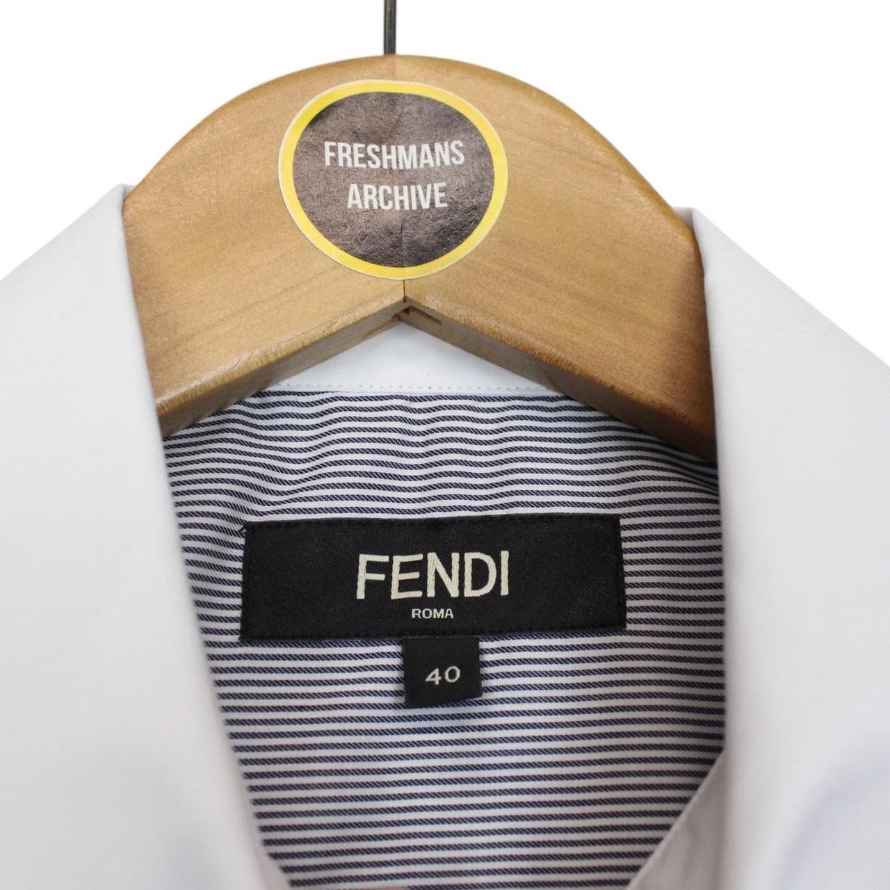 Fendi Navy Blue and White Striped Long Sleeve Cotton Formal Shirt
