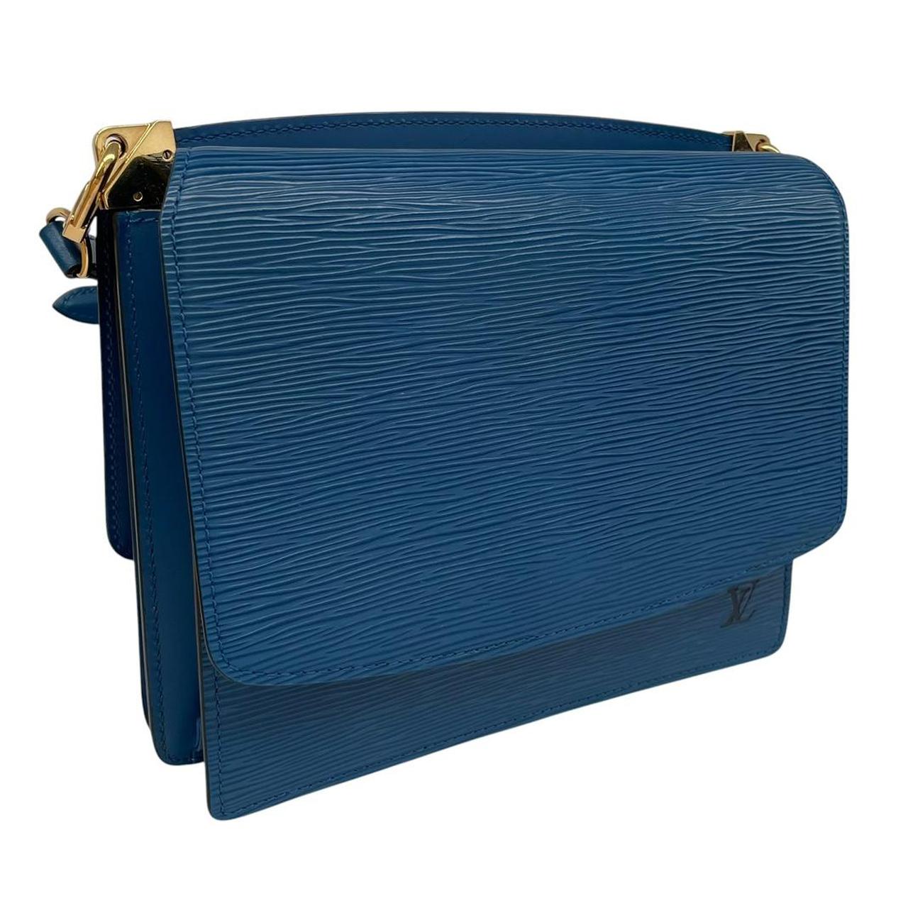 Louis Vuitton blue Epi leather Grenelle shoulder bag with iconic logo and sleek design.