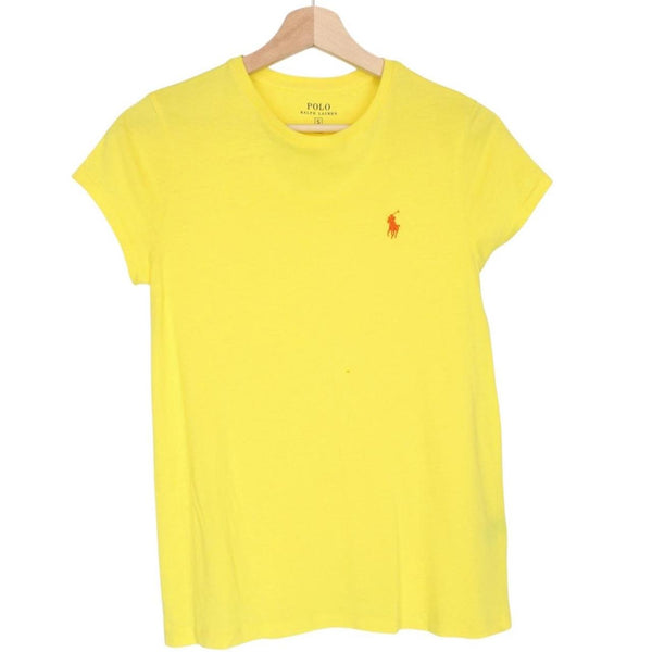 Polo Ralph Lauren yellow short sleeve cotton t-shirt with pocket and logo detail.