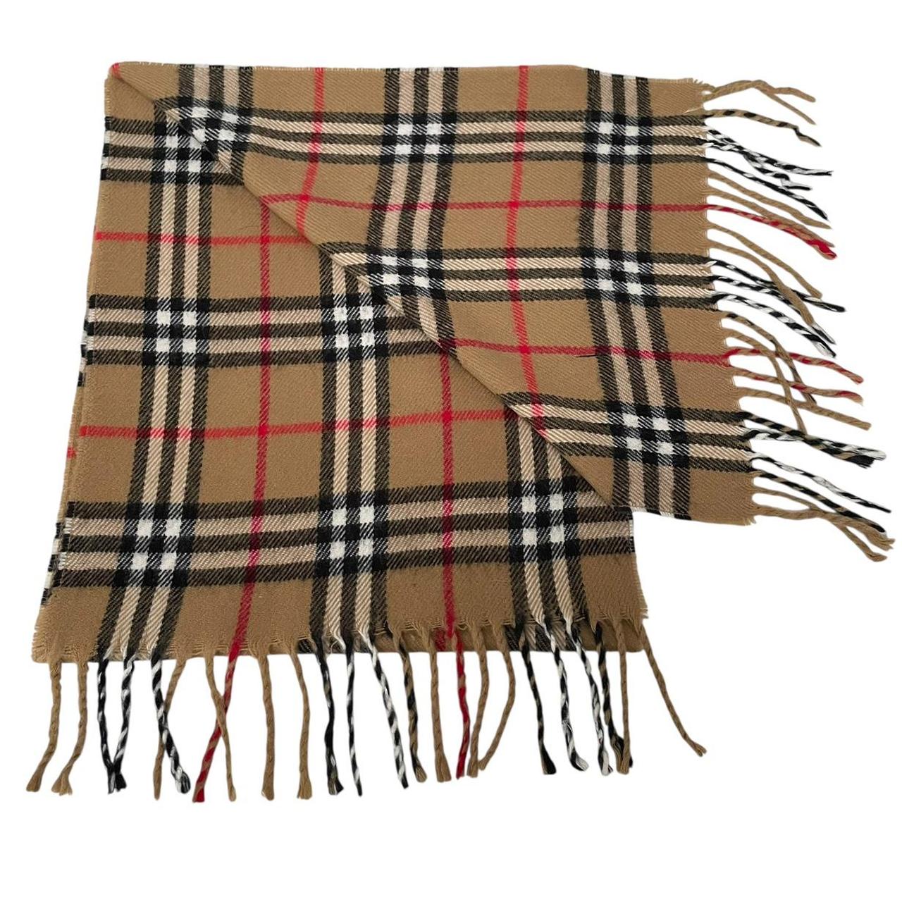 Vintage 90s Burberry Tan Brown Nova Check Lambswool Scarf