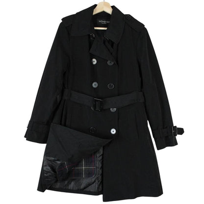 Yves Saint Laurent black double breasted belted trench coat with vintage 90s design.
