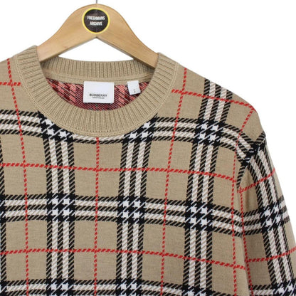 Burberry Tan Brown Nova Check Merino Wool Jumper