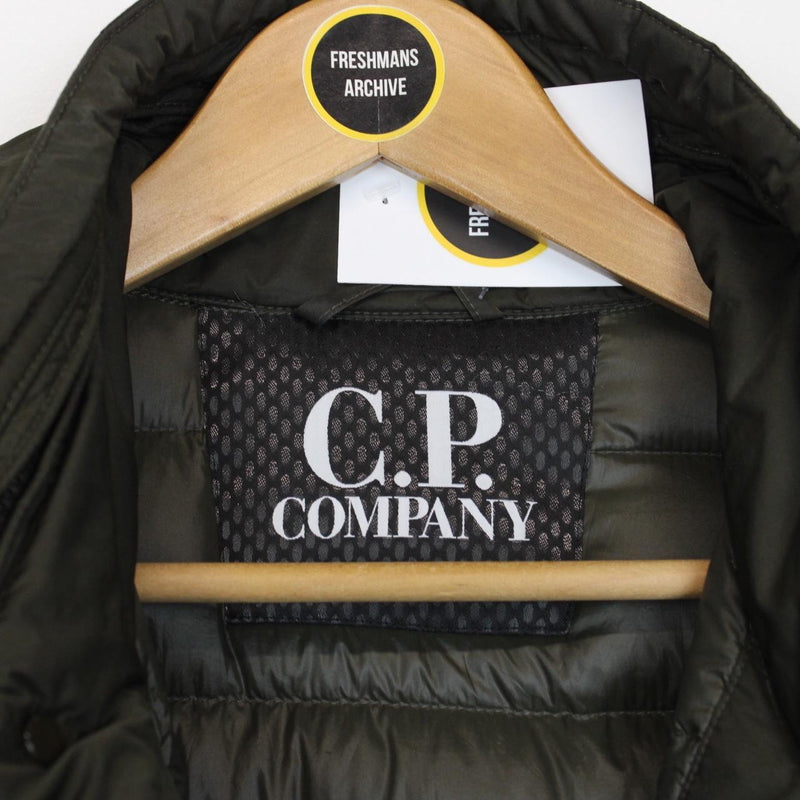 CP Company Khaki Green Micro-M Full Zip Lens Hooded Down Jacket