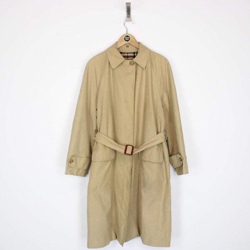 Vintage 80s Burberry Tan Brown Nova Check Single Breasted Belted Trench Coat