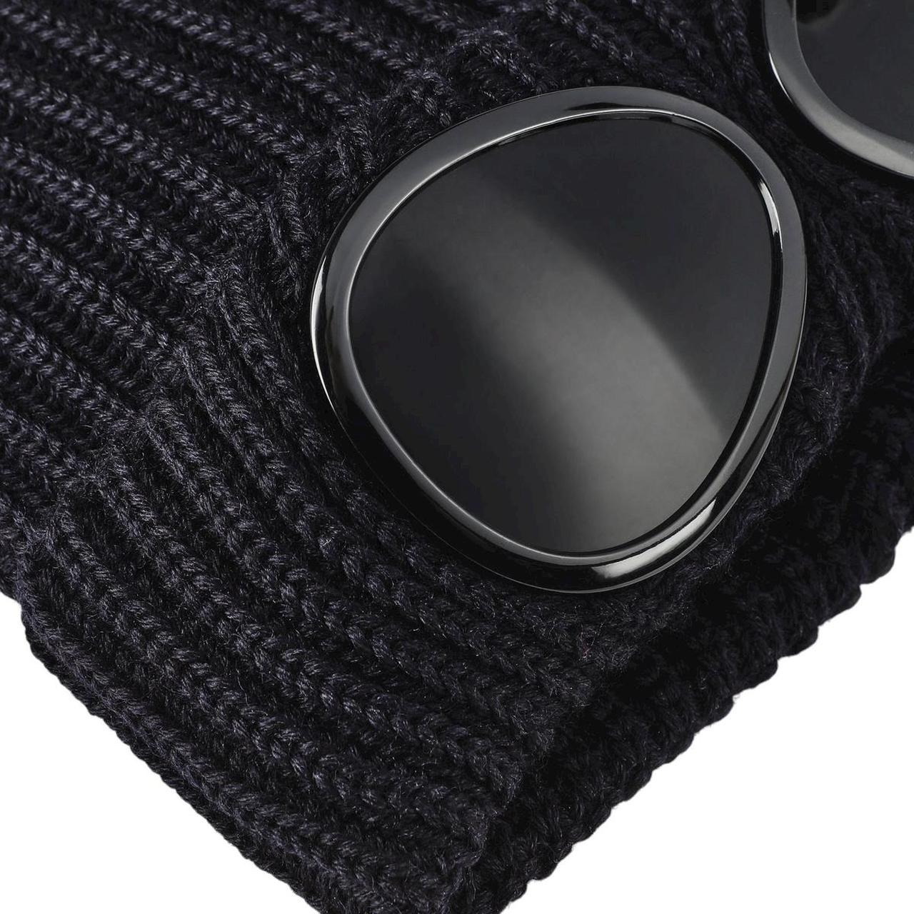 CP Company Black Extra Fine Merino Wool Knit Goggle Beanie Hat