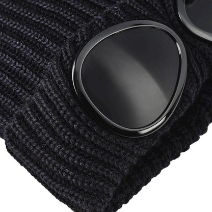 CP Company Black Extra Fine Merino Wool Knit Goggle Beanie Hat