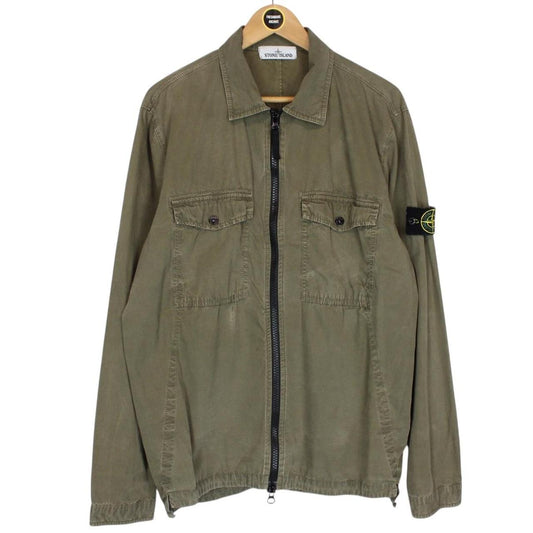 Stone Island AW 2018 Khaki Green Full Zip Cotton Overshirt Jacket