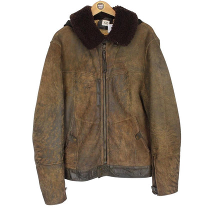 CP Company Brown Full Zip Leather Shearling Goggle Jacket