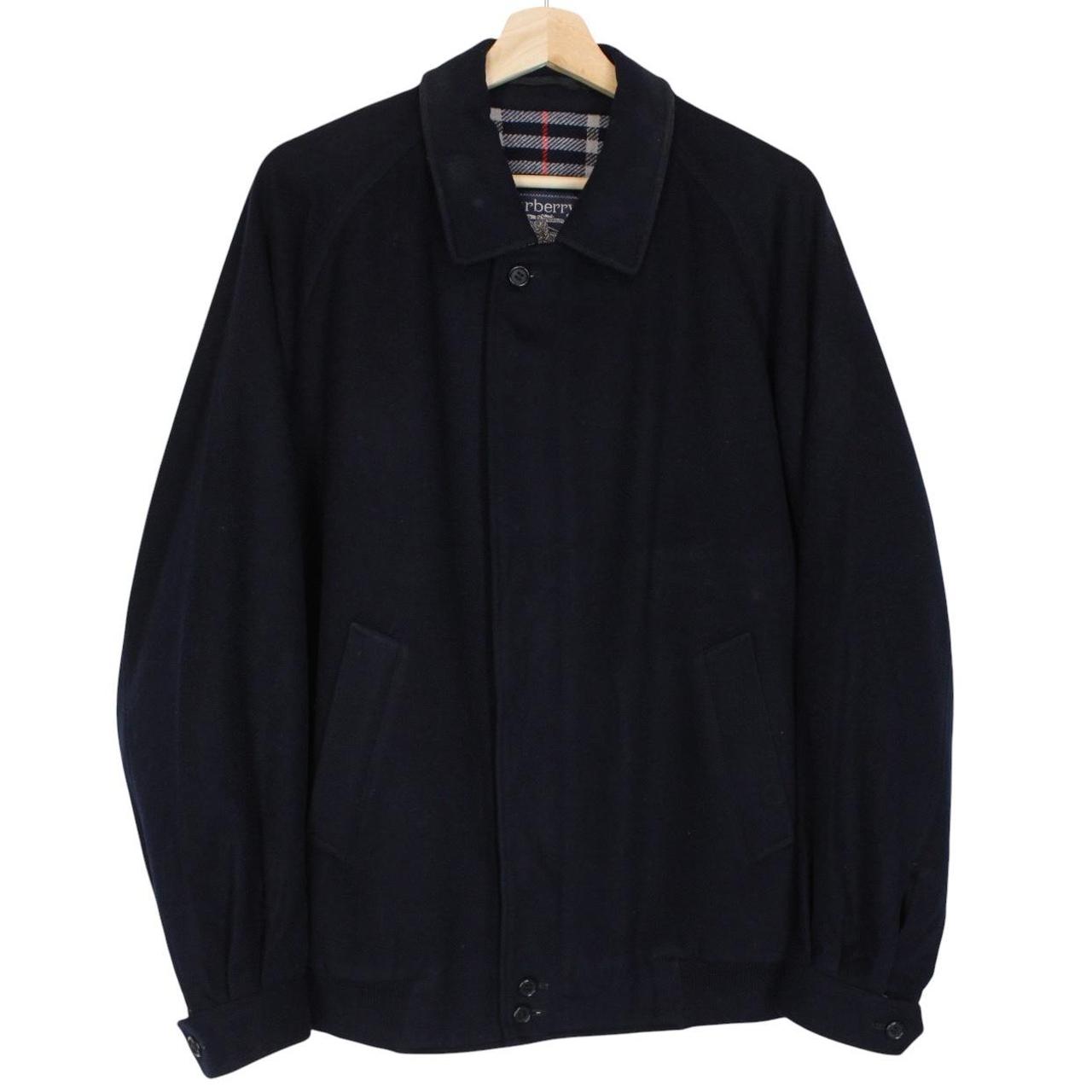 Vintage 90s Burberry Navy Blue Nova Check Alpaca Wool Harrington Jacket
