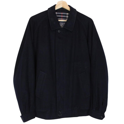 Vintage 90s Burberry Navy Blue Nova Check Alpaca Wool Harrington Jacket